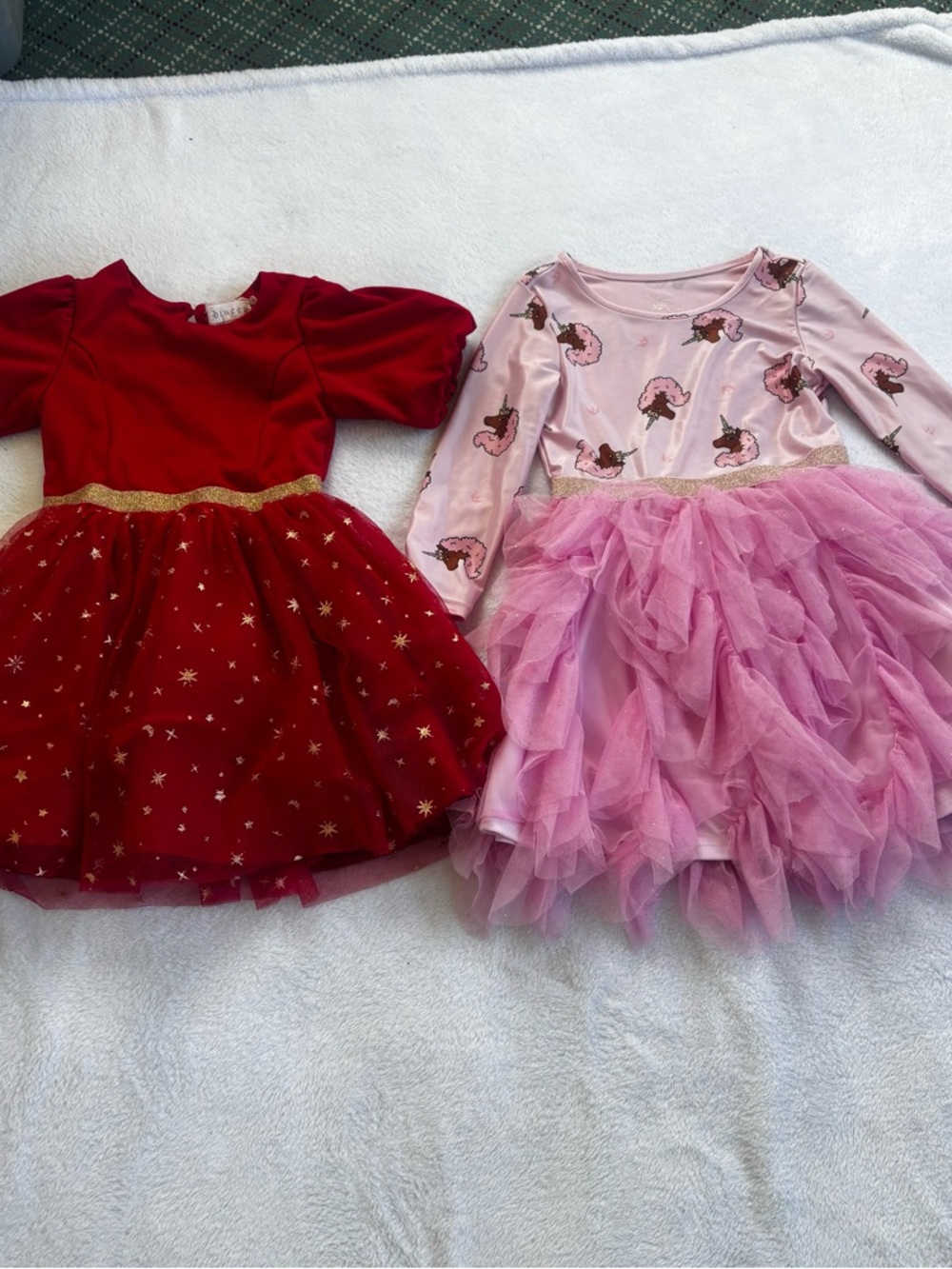 Set of 2 Toddler Girl Dresses- Pink Unicorn + Red Gold Star Tutu Size 5T